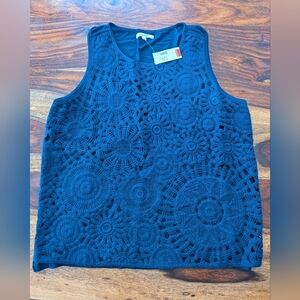 Navy Blue Crochet Sleeveless Top
